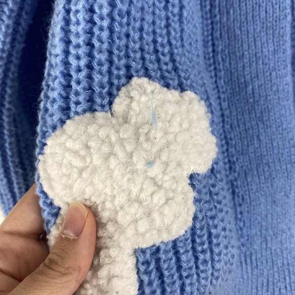 Shein Women's Cropped Cloud Knit Cardigan Size S Blue White Open Front - Picture 2 of 8